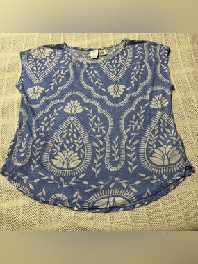 Joie Linen Blue White Paisley Printed Cap Sleeve Top